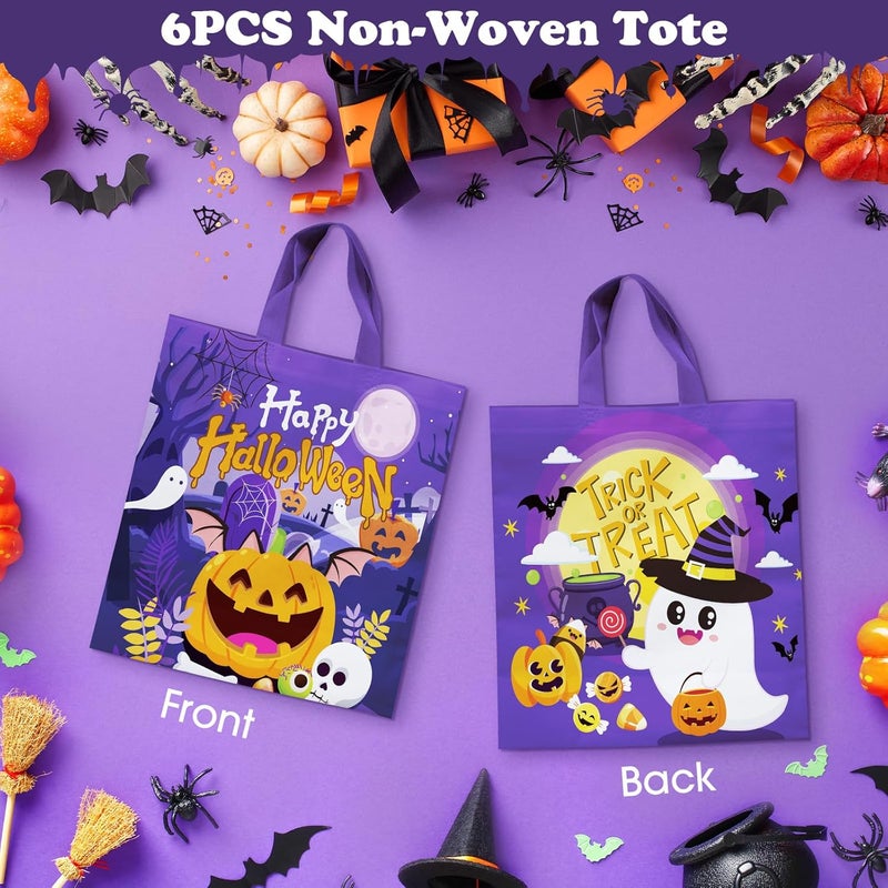 PERFQU 6 Pcs Halloween Goodie Bags - Large Happy Hallowen Party Favor Bag, Cute Non-Woven Tote Goody Candy Gift Bags with Handles for Halloween Themed Trick or Treat Party Favors Supplies - Image 4